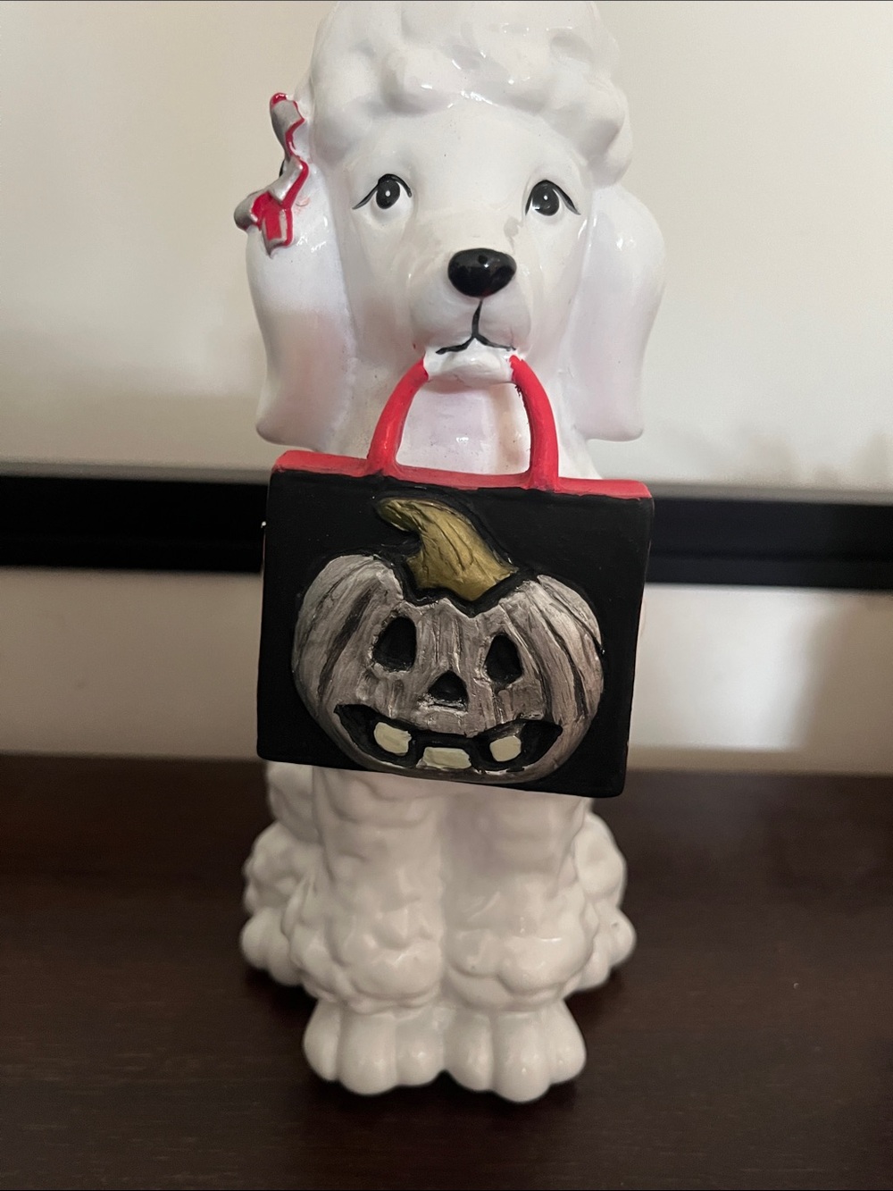 White Poodle Halloween Candy Bag Figurine - Decorative Home Accent